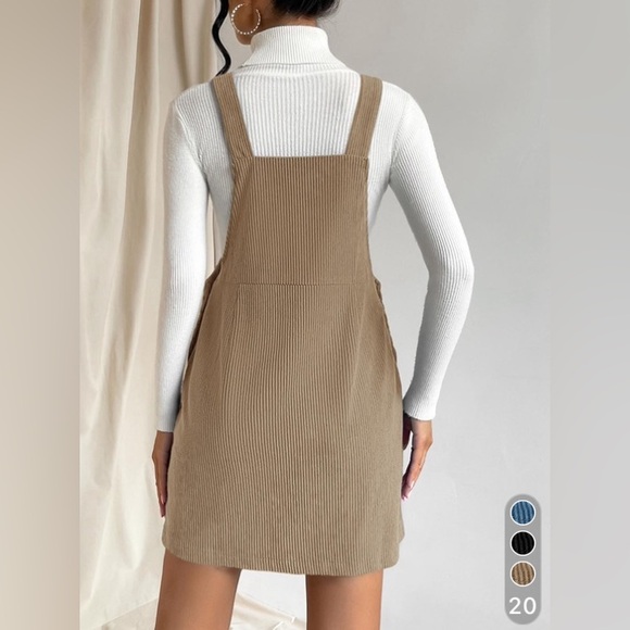 Corduroy overall mini dresss front pocket pink - Picture 3 of 7